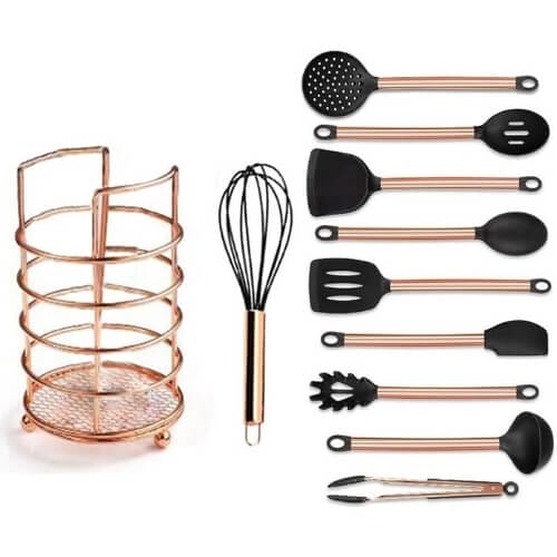 blessvt 11Pcs/Set Silicone Cooking Kitchen Utensils Set Superb Copper Gifts For Her That Will Instantly Make Her Smile