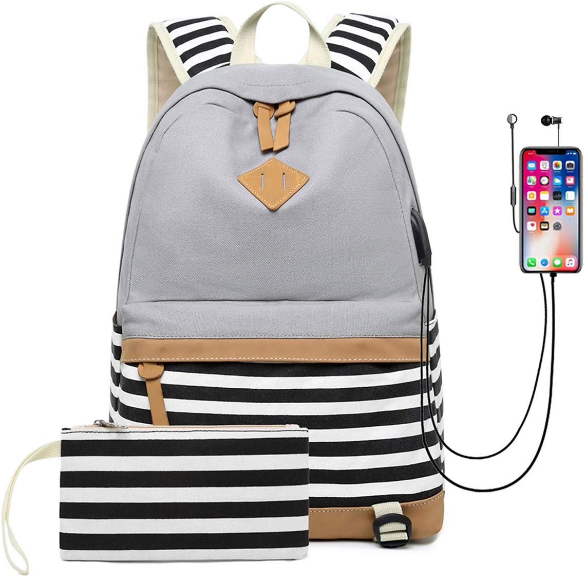 School Backpack with USB Charging Port