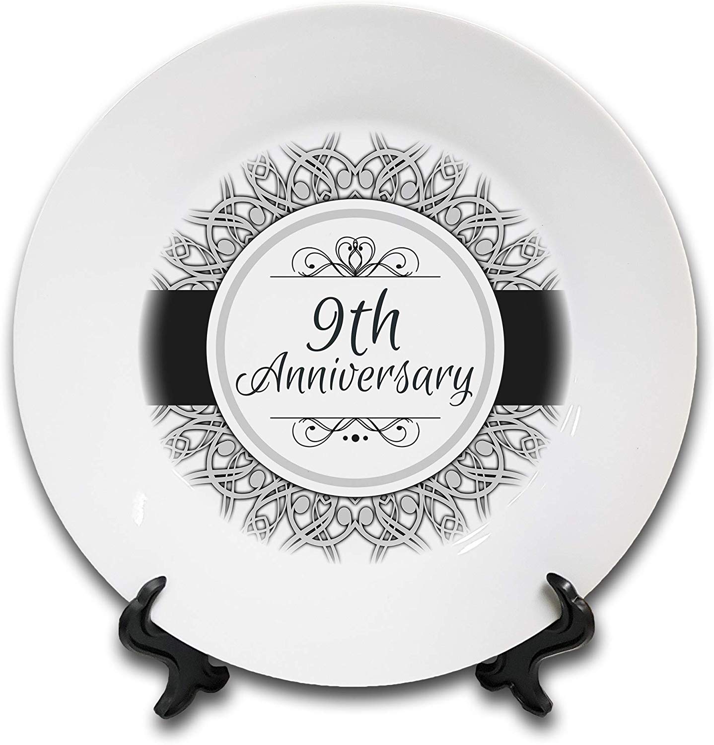 9th Anniversary (Pottery) Novelty Gift Ceramic Plate & Stand