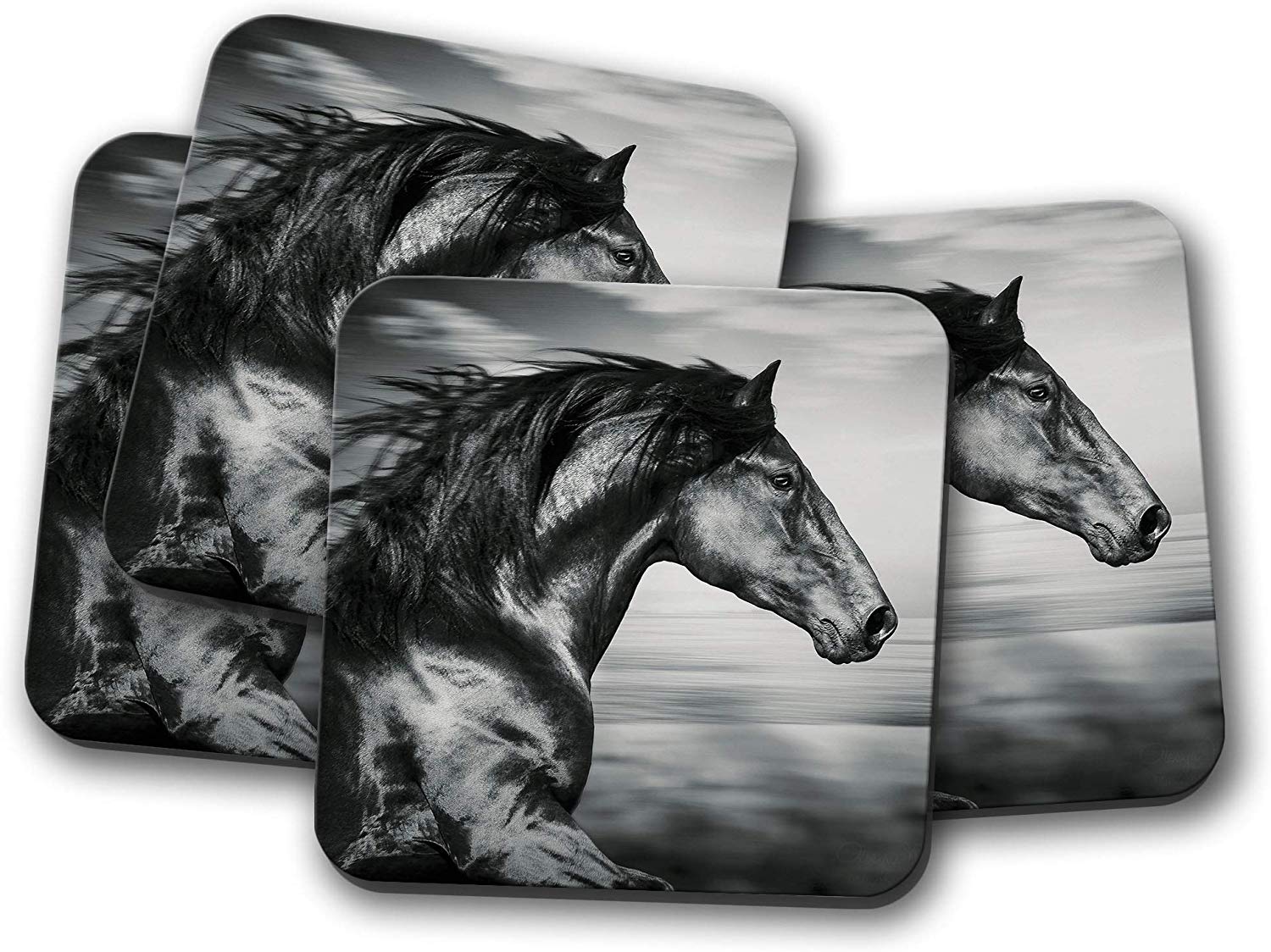 4 Set - Beautiful Black Horse Coaster