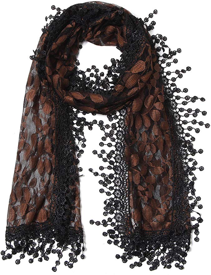 Cindy and Wendy Lightweight Soft Leaf Lace Fringes Scarf shawl for Women