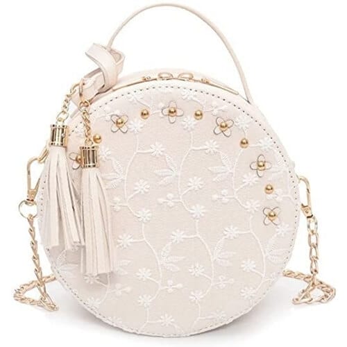 Lace Round Handbag, longmiao PU Leather Women Amazing 13th-Anniversary Gift Ideas