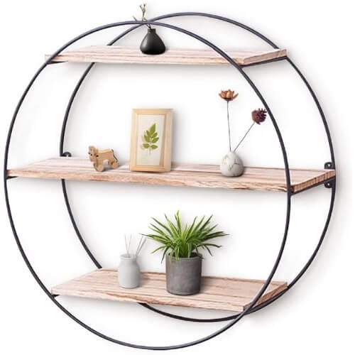 king do way Floating Shelves Decorative Round Shelf Storage Organiser Wooden & Black Metal wall Mounted Multi Unit Shelving Industrial Modern Rack Frame Astonishing Iron Gifts For Her On 6th Anniversary