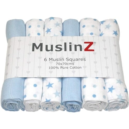 MuslinZ 6pk Baby Muslin Squares Burp Cloths 100% Pure Soft Cotton Amazing Gifts for New Mums
