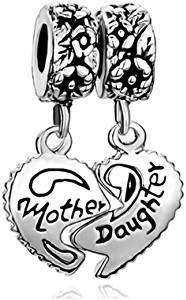 Uniqueen Mother Daughter Son Heart Love Charms Dangle Bead Set