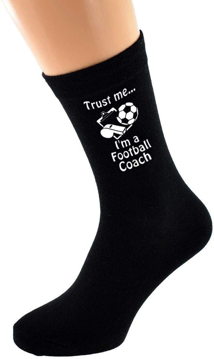 Trust me I'm a Football Coach & Football Image Printed on Black Mens Socks