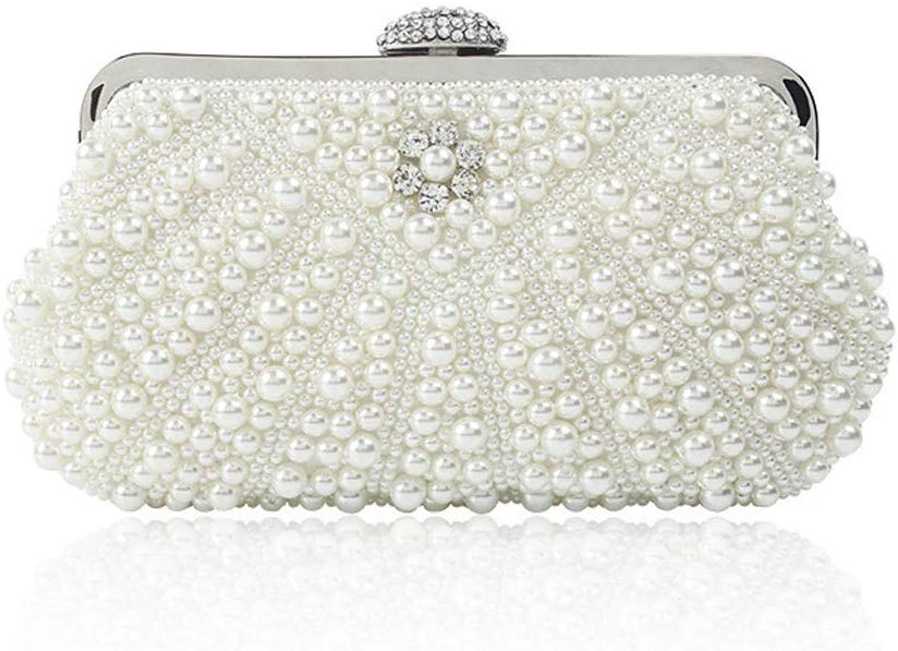 Enjoysports Glitter Faux Pearl Beaded Rhinestone Handmade Women's Clutch Bag