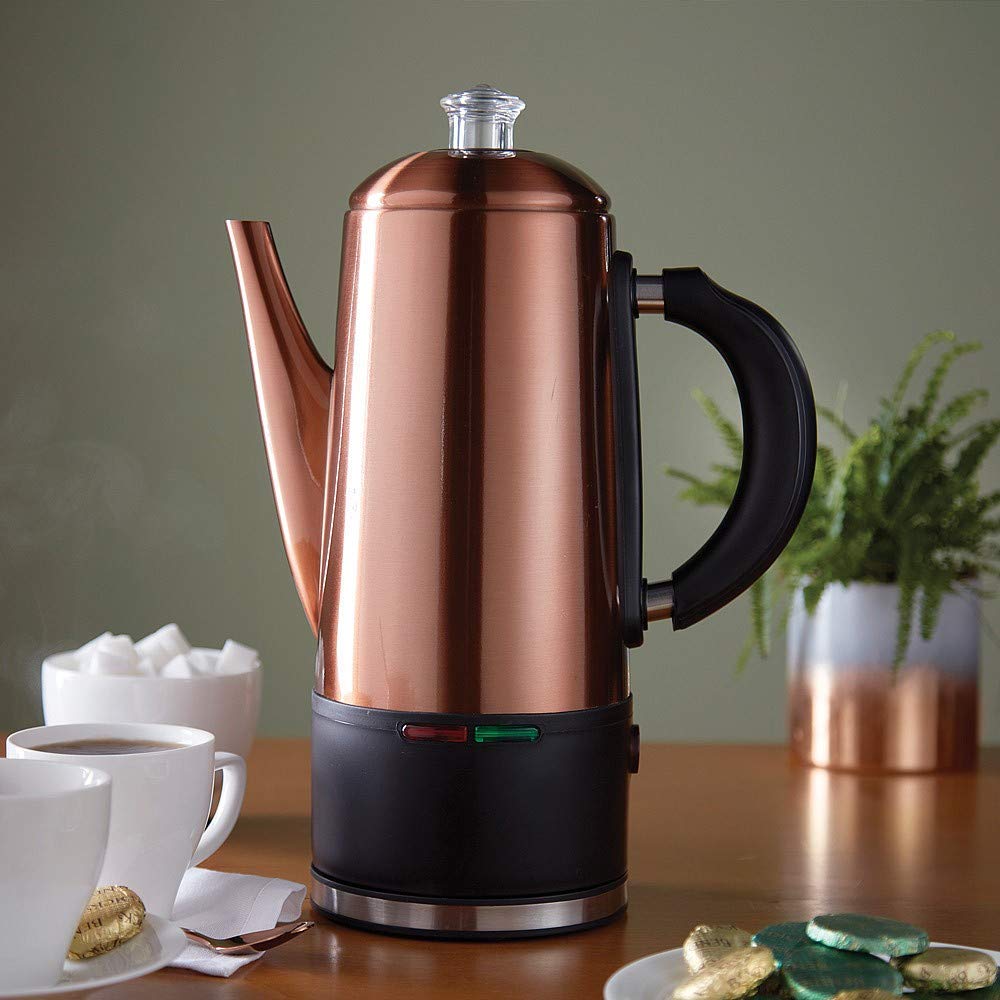 Brushed Copper Stainless Steel 1.5L Cordless Coffee Percolator
