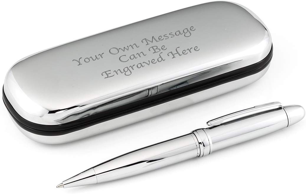 Personalised Luxury Silver Pen and Chrome Case