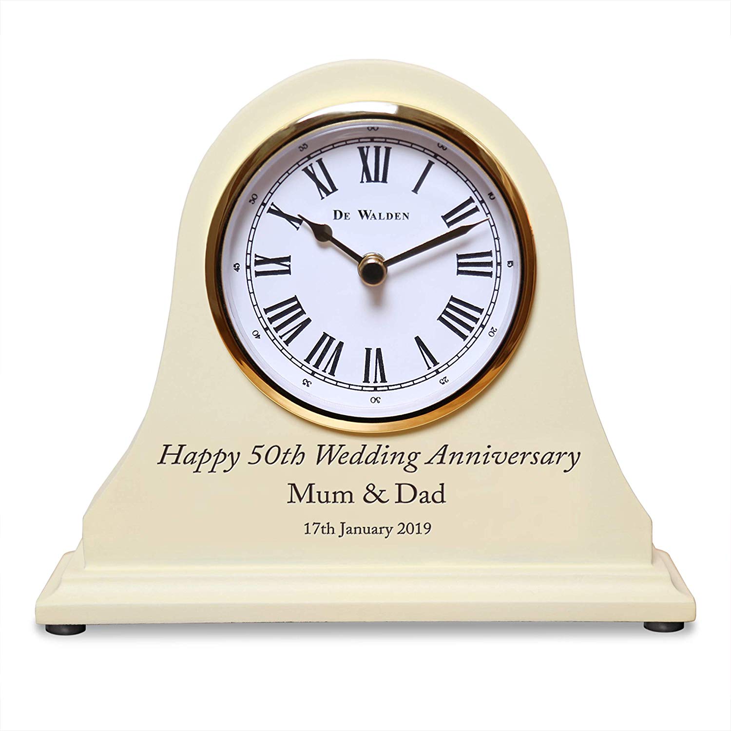 De Walden 50th Golden Wedding Gift Engraved Wooden Clock 50 Years Couple Gifts