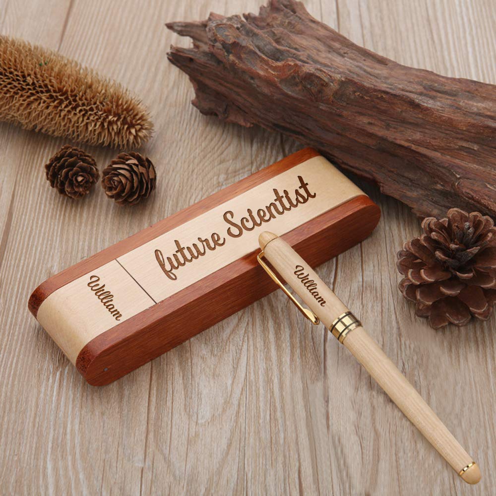 Engraved Natural Wooden Ballpoint Pen with Gift Box - Engraved Gifts for men