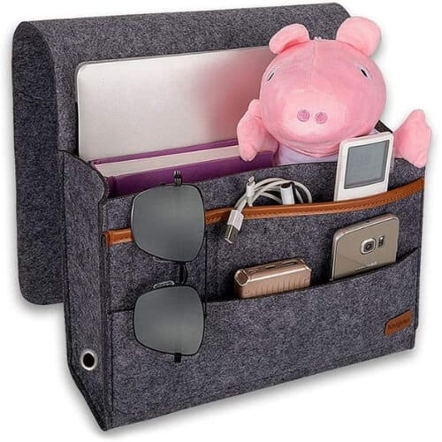 Angker Bedside Caddy, Bedside Hanging Storage Organizer with 4 Small Pockets for Organizing Tablet Pad Magazine Books Phone Chargers and More Gadget Christmas Presents for Parents