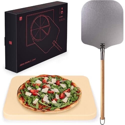 Blumtal Pizza Stone with Paddle; Pizza Stone for Oven and BBQ with Aluminium Peel and Long Handle Set Christmas Presents for Parents