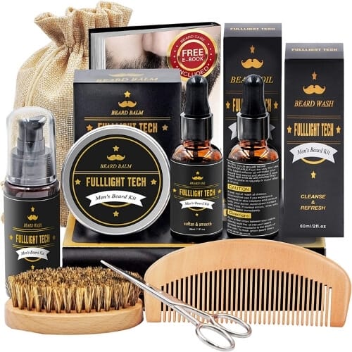 Beard Kit for Men Grooming & Care W/Beard Shampoo Oil Balm Comb Brush Scissor Gift Ideas for Who Have Everything