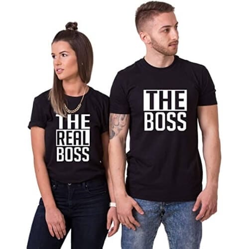 Double Fashion Matching Couple Shirts-The BOSS&The Real BOSS Shirts-His&Her Shirts Gift Ideas For Couples Who Have Everything