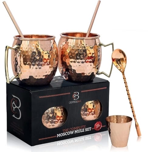 Moscow Mule Copper Mugs - Set of 2 - 100% HANDCRAFTED Pure Solid Copper Mugs Gift Ideas For Couples Who Have Everything