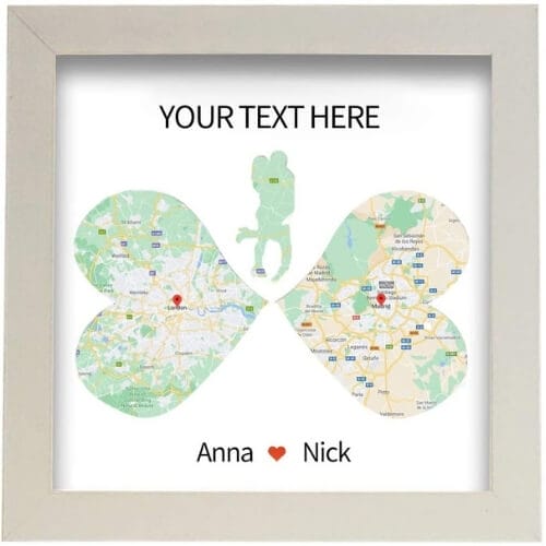 Custom Heart Map Framed Art Print, Personalized Valentine Anniversary Wedding Gift for Couples Romantic Gifts for Him