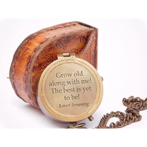 GROW OLD WITH ME ENGRAVED BRASS COMPASS ON CHAIN Romantic Gifts for Him