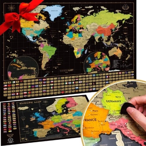 Two Scratch Off Maps - Scratch Off World Map + Europe Map - Deluxe Scratch-Off International Posters Romantic Gifts for Him