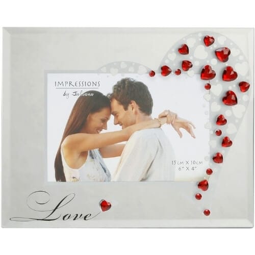 Impressions Glass Photo Frame with Crystals Love 6"x4" Romantic Gifts for Him
